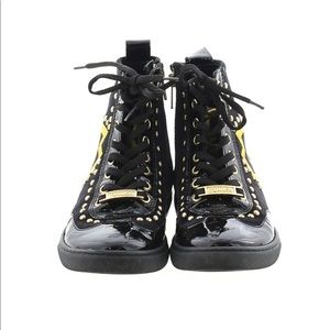 GALLIANO Leather Black Embroidery Sneakers Size 5